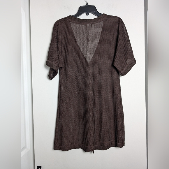 Dream Beach open knit cardigan wooden button brown sz S coastal travel - Picture 5 of 9